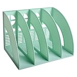 Elezeal A4 File Holder Magazine File Folder Desk Organizer, Compartments Bookshelf Document Divider Paper Box Bookends for Office Home Organization and Storage Racks (Green, 4 Compartments)