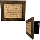 Bellewood Designs Hidden Gun Safe Recessed in Wall with Luke 11:21 Bible Verse Decoration - Recess in The Wall or Mount On The Wall Concealed Gun Storage Cabinet