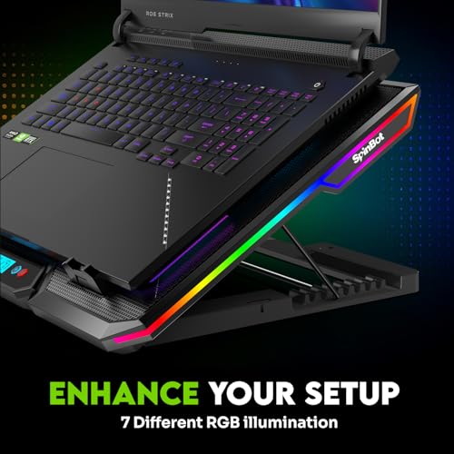 Image of SpinBot Airflow X20 Laptop Cooling Pad | 6 High-Speed Fans | 7 RGB Modes | Adjustable Height | Quiet 1800-2400 RPM Operation | Dual USB Ports | Fits Laptops up to 17.3 Inches