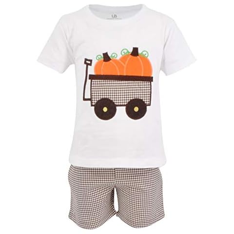 Unique Baby Boys Pumpkin Patch Wagon Halloween Thanksgiving Outfit Shirt (3t) Cover