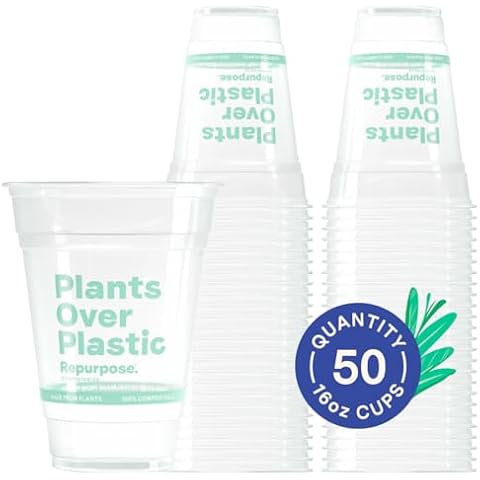 Repurpose 100% Compostable Plant-Based Clear Cold Cups, 16oz, 50 Count, BPA & PFAS Free, FDA Non-Toxic, Certified BioBased Cover