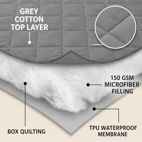 Image of BABYLEE 100% Waterproof Quilted King 72x72 Inch 6x6 Ft Fits Upto 10 Inch Mattress | Premium Terry Cotton Breathable Bed Protector | Mattress Cover for Double Bed | Grey Color Bed Protector