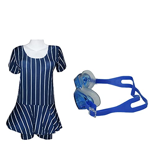 Image of I-SWIM LADIES COSTUME IS-103 NAVY /WHITE LINES SIZE 2XL WITH GOGGLES SILICON JOINTLESS WITH BOX BLACK