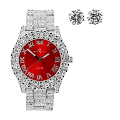 Charles Raymond Bling-ed Out Round Metal Mens Color on Blast Watch with Diamond Time Indicators - Ice on Fire!!! - ST10327DxxS