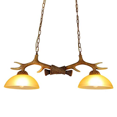 Lustre bois de cerf à 2 lumières suspendu en résine vintage style américain pour salon