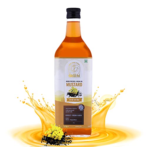 Image of SHUCHI WOOD PRESSED MUSTARD OIL - 1 LTR I ORGANIC COLD PRESSED MUSTARD OIL WITH NO PRESERVATIVES I VIRGIN & NATURAL HEALTHY COOKING OIL EXTRACTED USING LAKDI GHANI /KACCHI GHANI /CHEKKU METHOD.