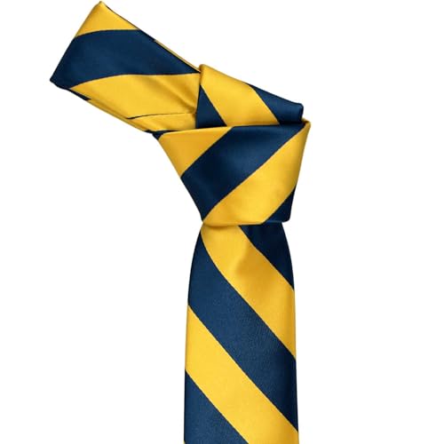 tiemart Boys' Neckties for 8 to13 years old (Navy Blue and Golden Yellow Striped)2