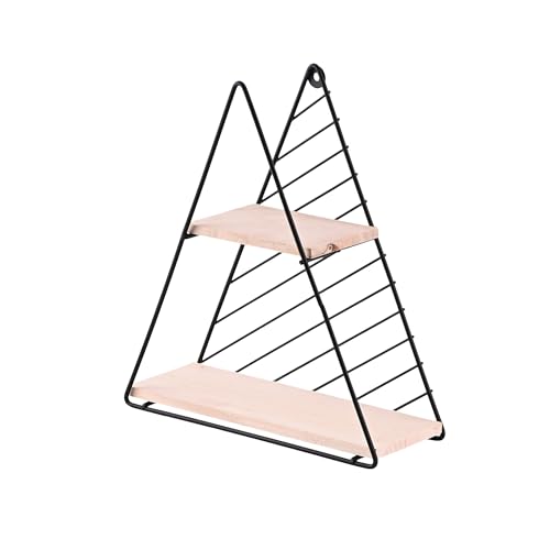 Image of Kuber Industries Triangular Iron Wall Decor for Bedroom | Lightweight, Wall Hanging Shelf Showcase for Living Room, Bedroom & Home Decor | Wood Floating Shelve for Balcony | Black