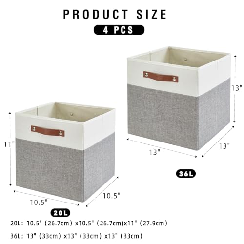 Image of Bagnizer Collapsible Fabric Storage Cube Bins with 2 Reinforced PU Handles, Foldable Storage Organizer Baskets for Closet, Shelves, Living Room | 11 inchx11 inchx11 inch, 4 Pack, Gray & White