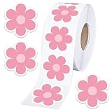 Whaline 1000Pcs Boho Daisy Stickers Pink Preppy Daisy Shaped Roll Stickers Hippie Groovy Flower Patterns Self-Adhesive Decals Retro Style Sealing Labels for Gifts Scrapbook Party Decor Accessories