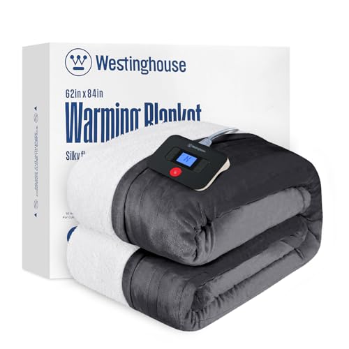 Westinghouse Electric Blanket Twin, Heated Blanket Twin Size with 10 Heating Levels and 1 to 12 Hours Heating Time Settings, Flannel to Sherpa Reversible, Machine Washable (62" x 84", Charcoal)
