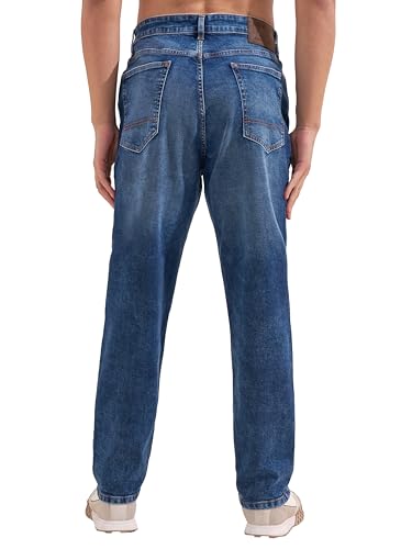 Image of Highlander Men Men's Premium Loose Straight Fit Mid-Rise Cotton Lycra Jeans - Button Closure, Machine Washable, Comfortable All-Day Wear for Casual & Semi-Formal Occasions