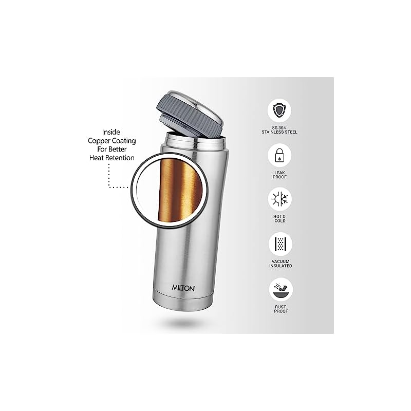 Milton Optima 350 Thermosteel Hot and Cold Flask, 350 ml, Silver | Vacuum Insulated | Rust Proof | Leak Proof | Tea | Coffee | Juice - Image 3
