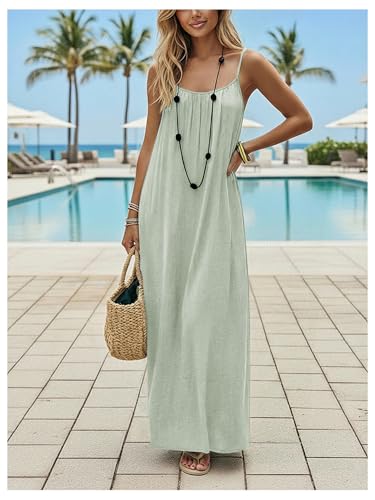 Image of SHENHE Women's Open Back Spaghetti Strap Beach Maxi Dress Loose Flowy Vacation Sundress