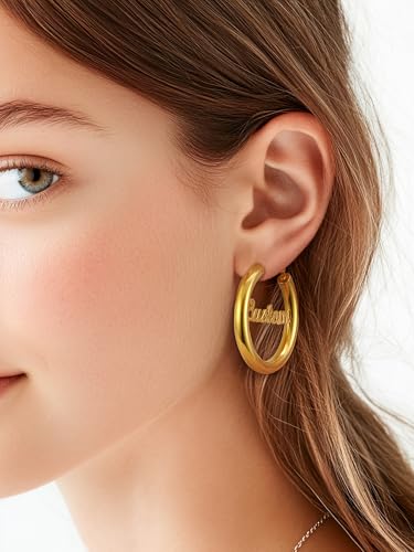 Image of Stainless Steel Chunky Hoop Earrings For Women, Minimalist and Chic, Black /Gold Plated, Round Hoops Earrings Hypoallergenic, Size: 30mm /40mm /60mm /80mm, Come with Box