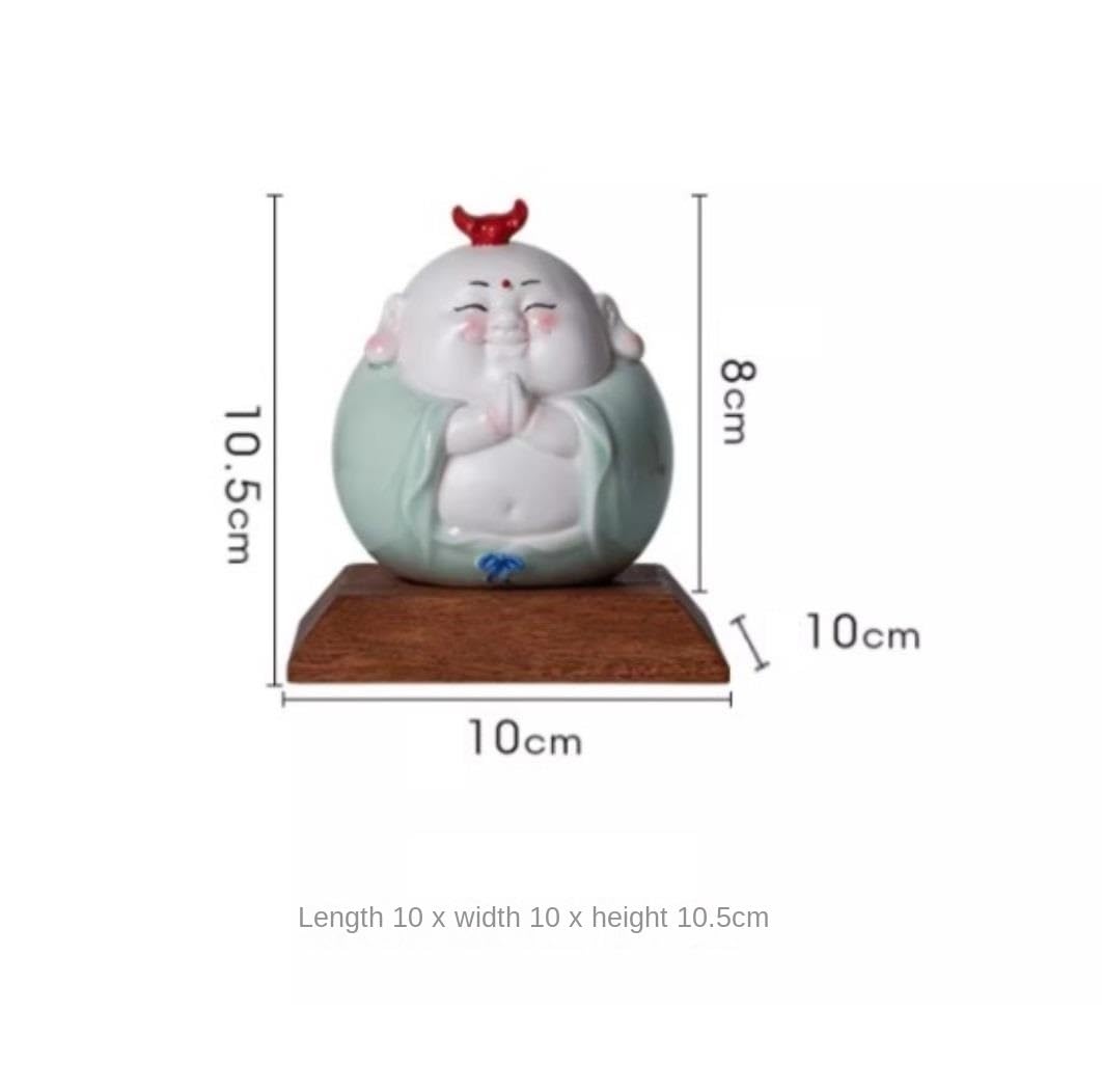 Figura Buda,Resistente Intemperie, Estatua De Buda 4,1 Pulgadas con Base Madera, Sonriente Gran Barriga para Decoración del Hogar, Sala Estar Y Coche Feng Shui