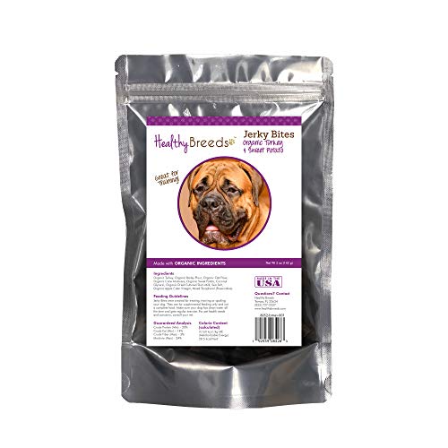 Healthy Breeds Bullmastiff Jerky Bites Turkey & Sweet Potato Recipe Dog Treats - Organic Turkey is The First Ingredient - Spoil Your Best Friend - 5 oz