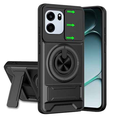 Image of OnePlus Nord CE 6 5G Back Cover | Armor Camera Slider 360 Degree Rotating Finger Ring Holder Case with Bracket Stand Back Case Cover (Compatible with MagSafe Accessories) (Black)