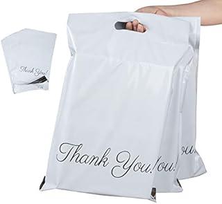 Homewit 60 pcs White Mailing Bags 12 x 16 Inch (300 x 400mm),Tote Convenient Envelopes Poly Mailers with Handle and Thank You Self Seal Packing Packaging Postage Mail Sacks