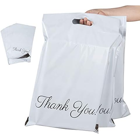 Homewit 60 pcs White Mailing Bags 12 x 16 Inch (300 x 400mm),Tote Convenient Envelopes Poly Mailers with Handle and “Thank You” Self Seal Packing Packaging Postage Mail Sacks Cover