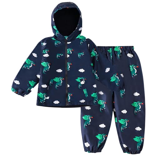 Image of LZH Toddler Boys Girls Raincoat Waterproof Hooded Rain Jacket Pants Suit
