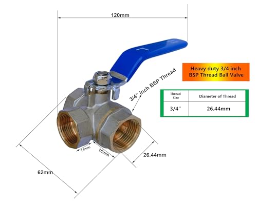Image of ESEKSAFAR L-Port Water Flow Female (3 /4 inch inch BSP Thread ball valve)