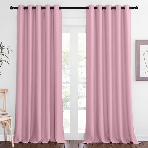 NICETOWN Patio Blackout Curtain Panels - Extra Wide Sliding Door Thermal Insulated Drape, Privacy Room Divider Curtain for Bedroom Office (Rouge Pink, 66 x 118 Inch Long)