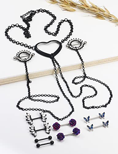 Pexveiuu Nipple Belly Button Ring For Women 14G Stainless Surgical Steel Black Butterfly Chain Nipplerings Nipple Choker Necklace Belly Navel Barbell Bar Ring Hoop Stud Piercing Jewelry Sexy 14Mm #TOP4