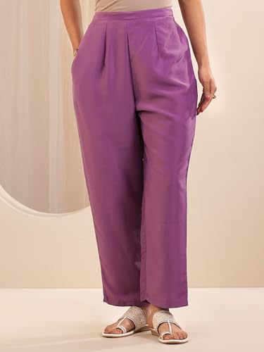 Image of Libas Lavender Printed Chinon Straight Kurta Set for Women Suit