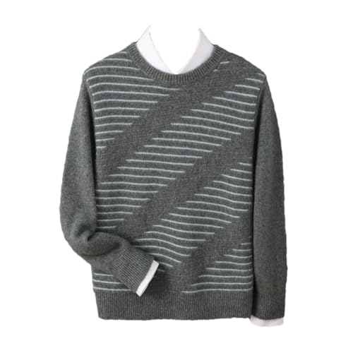 Men's Winter 100 Percent Solid Wool Loose Round Neck Color Matching Pullover Sweater Knitting Cashmere Sweater