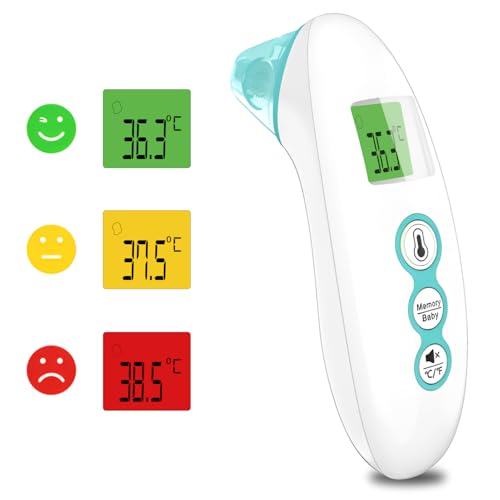 ADAJIG Termómetro digital bebe, termómetro infrarrojo digital para adultos y niños, con modo infantil, función de alarma de fiebre, funciones de silencio y memoria, medición rápida