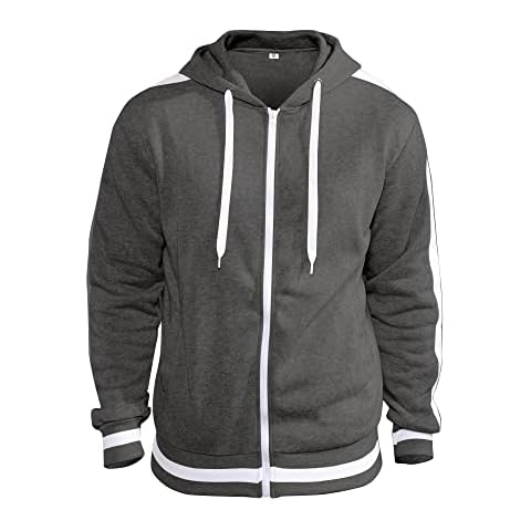 Mens Hoodies Zip Up Hoodie Patchwork Adult Drawstring Sweatshirt Solid Color Fashion Casual Sports Long Sleeve Top Dark Grey Cover