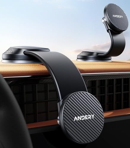 ANDERY Car Phone Holder for MagSafe [360° Adjustable Memory Alloy Arm | 2400gf Strongest Magnetic Power] Bendable Car Mount, Phone Holders for Your Car for iPhone and All Smartphones, Carbon Fiber