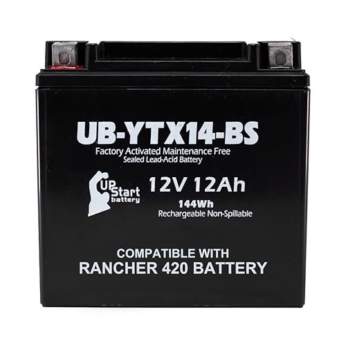 YTX14-BS Replacement For Honda Rancher 420 Battery 2007-2022 - Compatible With Honda TRX420 Fourtrax Rancher 4x4 2x4 420CC Four Wheeler Quad ATV Batteries TRX 420 Parts - 12V 12AH Maintenance Free