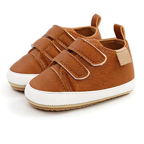 Image of SOFMUO Baby Boys Girls High Top Ankle PU Leather Sneakers Soft Rubber Sole Infant Moccasins Newborn Oxford Loafers Anti-Slip Toddler Wedding Uniform Dress Shoes