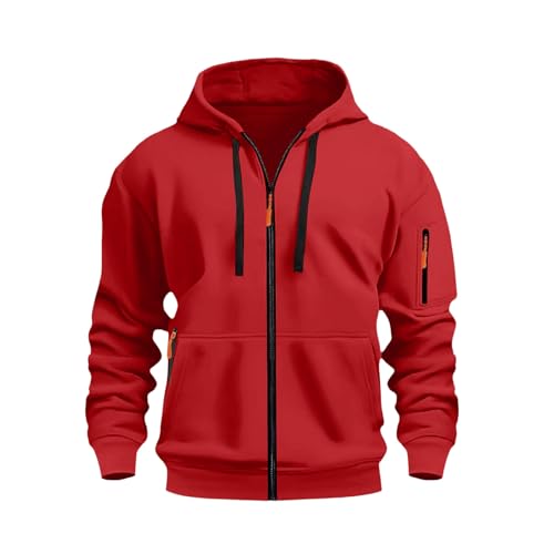 Zip Up Hoodie Men Classic Big and Tall Soft Fleece Jacket Oversized Drawstring Comfy Tactical Sweatshirt with Pockets