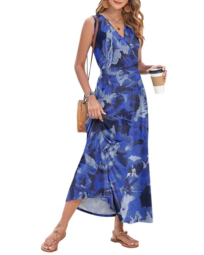 Image of AUSELILY Womens Maxi Dress Summer Sleeveless Wrap Long Dresses with Pockets | V-Neck Wrap Sleeveless Sundress, fits formal, casual, beach, vacation & daily wear