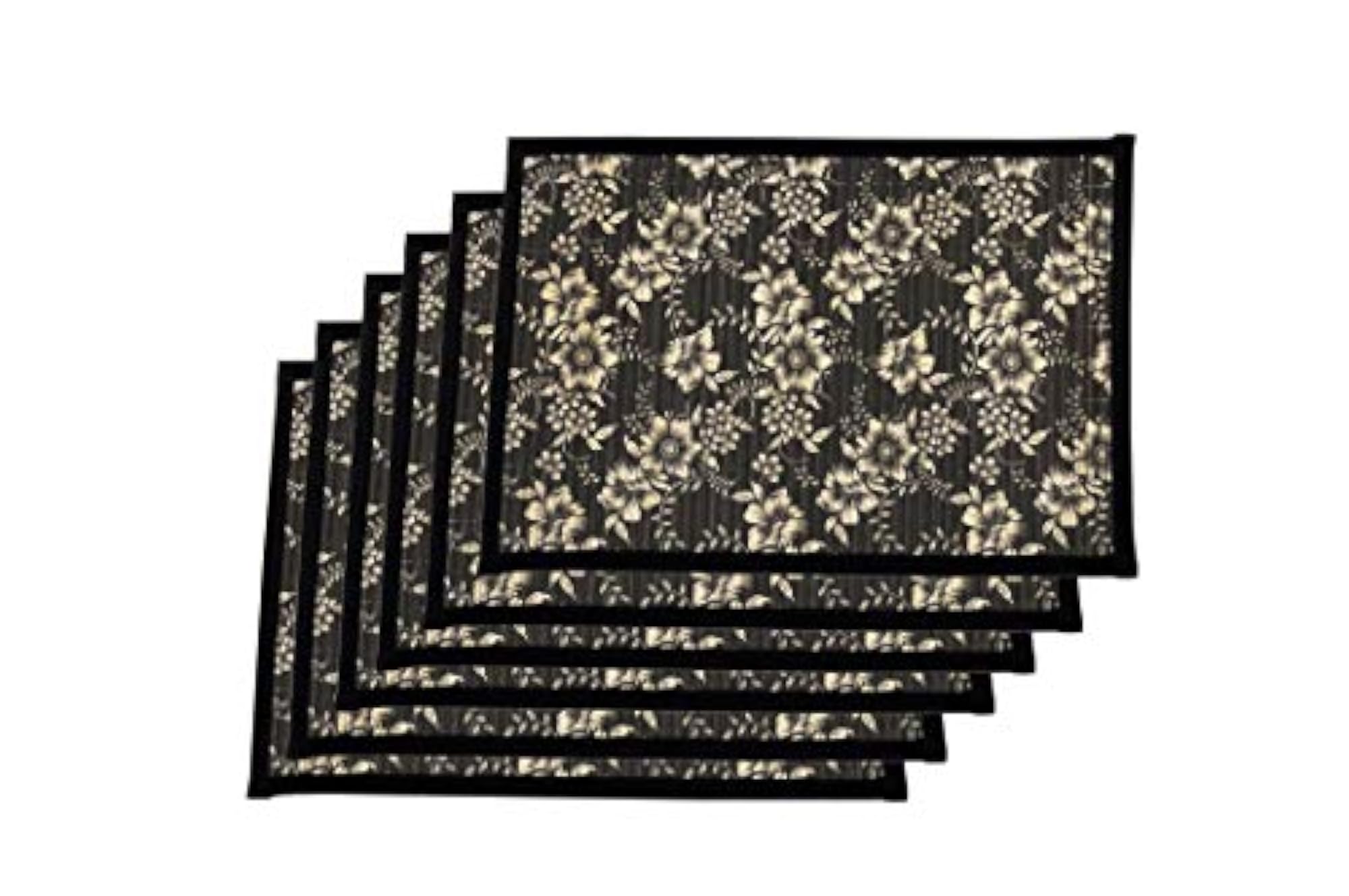 Black and White Floral Print Placemats, Pack of 6