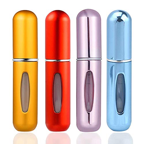 Preisvergleich Produktbild Parfümzerstäuber 5ml Nachfüllbar Parfüm Zerstäuber, Aluminium Mini Taschenzerstäuber Sprühflasche, 4 Stück Mini Reisen Portable Leer Parfüm Zerstäuber, für Flugreisen oder Nacht heraus