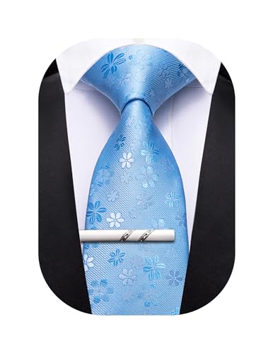 Image of Barry.Wang Floral Ties for Men Flower Necktie with Tie Clip Formal
