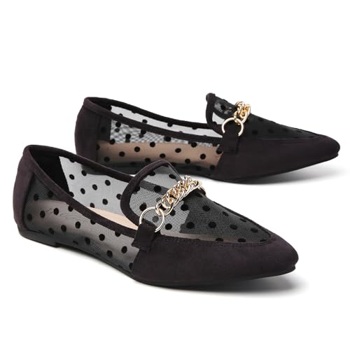 Image of Tilocow Metal Chain Loafers for Women Pointed Toe Slip on Flats Comfortable Fashion Work Shoes