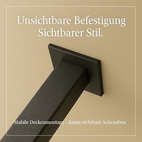 Homemetall Kleiderstange Deckenmontage schwarz aus Metall - Garderobenstange Deckenmontage 30 kg Traglast - in Handarbeit hergestellt & pulverbeschichtet - Hängende Kleiderstange B60cm x H60cm