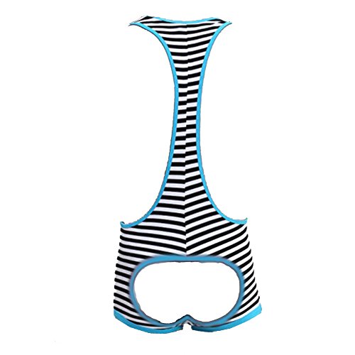 K-Men Men Lingerie Thong Underwear Pants Blue Stripes Leotard Bodysuit Singlet M