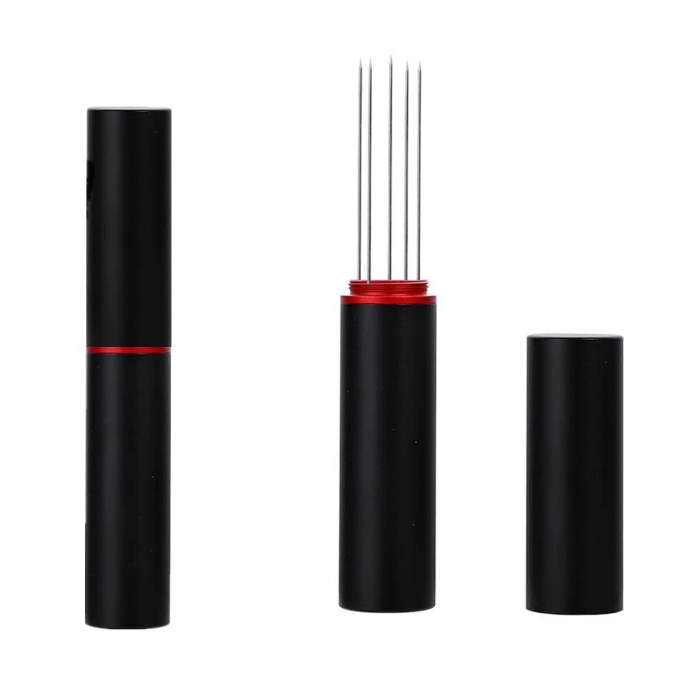 Espresso Coffee Stirrer, Espresso Distribution Tool, Needle Coffee Stirring Tamper, 5 Needles Black Handle and Stand Coffee Powder Stirring Needle
