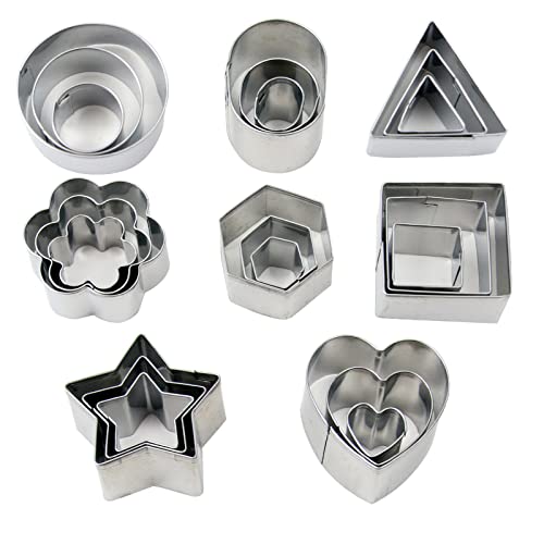 Sibosen 24 STK Edelstahl Keksformen Mini geometrisch geformte Cookie Keks Ausstecher Set Hexagonal DIY Tools für Küche, Backen, Weihnachten Ausstecher mit Aufbewahrungsbox Cover