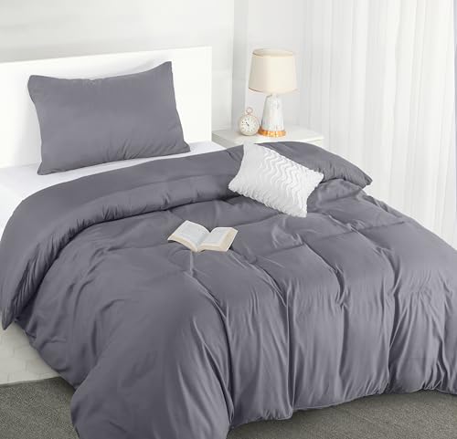 Utopia Bedding Copripiumino Singolo - Microfibra Copripiumino 135x200cm + Federa 50x75cm - Grigio