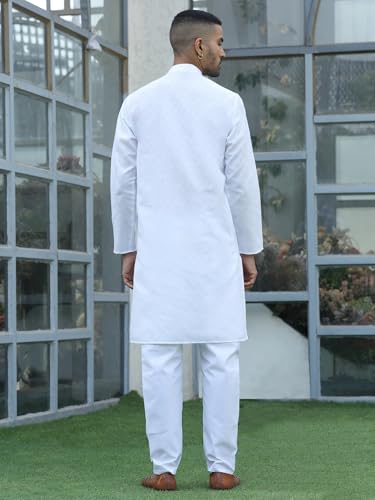 Image of KRAFT INDIA Men's Cotton Kurta Pyjama Set | Woven Design Traditional Ethnic Wear | Festive, Wedding & Casual Outfit | Comfortable & Breathable Fabric