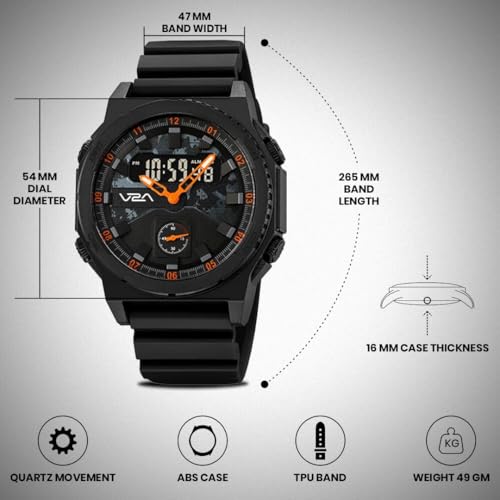 Image of V2A Stryke TERRAX 2855 Analog-Digital Watch for Men | Tactical Black Performance Dial with Digital Display | Rugged Everyday Sports & Outdoor Style Watch | 50M Waterproof