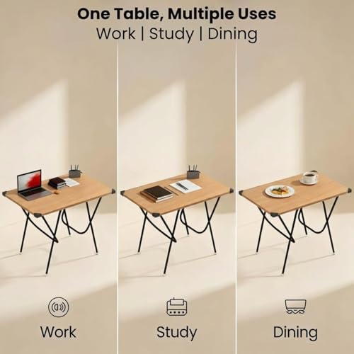Image of Mighty Home Multipurpose Foldable Study Table | Laptop Desk for Home & Office | 2-Seater Dining Table | Portable Design | Safe Corner Protection | Engineered Wood Top & Metal Frame | Beige