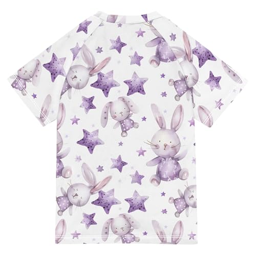 ALAZA Kids Rash Guard Girls Boys Toddler Swim Shirts Short Sleeve Purple Rabbit Star UPF 50+ 3T2